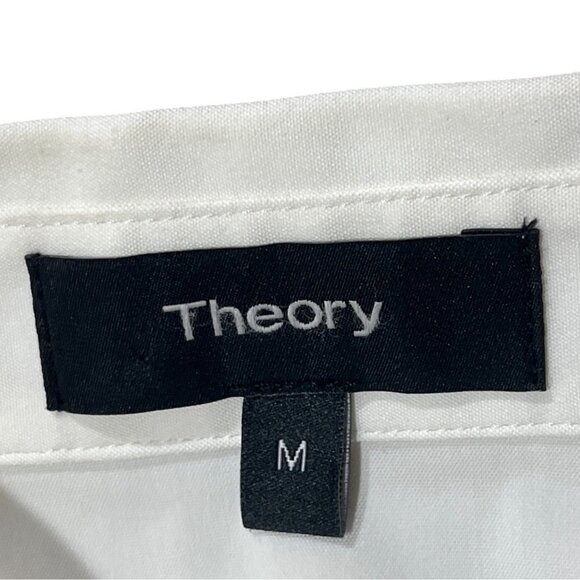 Theory Womens White Button-Down Shirt M Cotton Blend Long-Sleeve Classic Fit - Picture 3 of 6